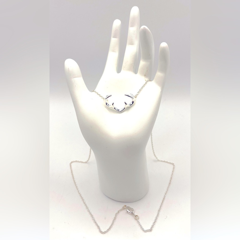 Silver Tone Dainty Deer Antler Necklace 18”